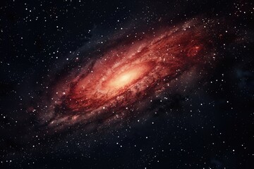 Wall Mural - galaxy with a red spiral in the center. the galaxy is filled with stars and is very dark