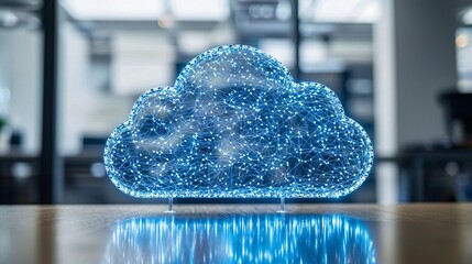 Aufkleber - A cloud-enabled workspace enhancing business efficiency through SaaS automation Stock Photo with side copy space