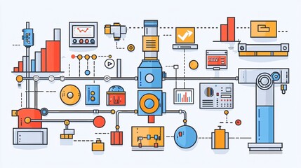Aufkleber - A flowchart showcasing automated business processes powered by SaaS platforms Stock Photo with side copy space