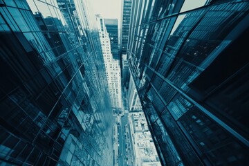 Aufkleber - aerial view of modern skyscrapers reflecting light in a cityscape.