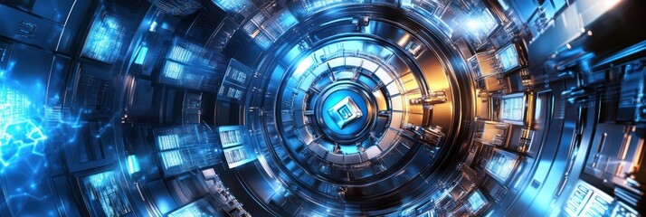 Poster - A futuristic, circular design with glowing elements, suggesting advanced technology and innovation.