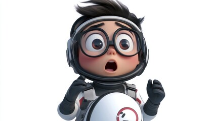 Aufkleber - A surprised cartoon boy in a space suit, expressing wonder and curiosity.