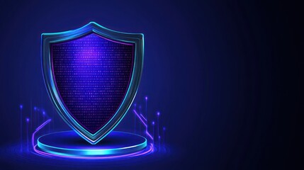 Poster - A glowing shield icon with digital elements, symbolizing security and protection.