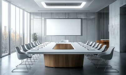 Poster - Modern conference room with a large table and sleek design.