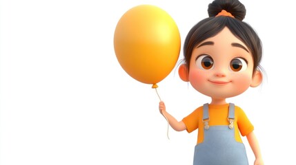 Poster - A cheerful cartoon girl holding a yellow balloon, dressed in casual attire.