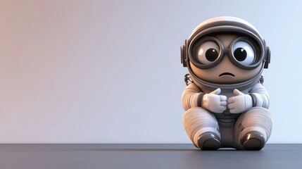 Aufkleber - A cute, cartoonish astronaut sits on the ground, looking concerned or thoughtful.