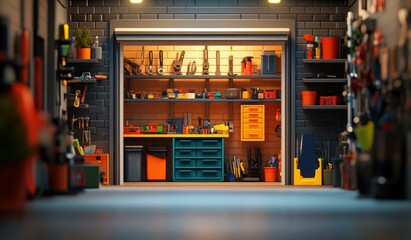 Poster - A well-organized workshop featuring tools and equipment for various projects.