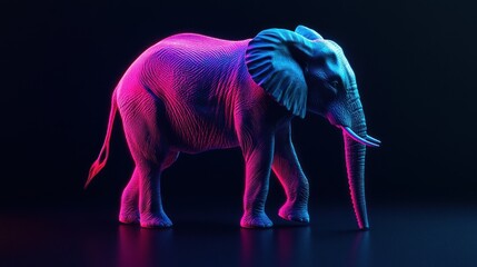 Poster - A stylized, neon-lit elephant in a dark environment, showcasing digital art techniques.