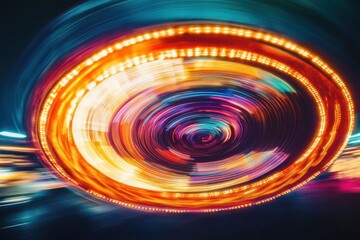 Poster - A vibrant, swirling light display from a carnival ride, creating a sense of motion and excitement.