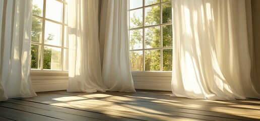 Poster - Sunlight streams through large windows, illuminating a serene room.