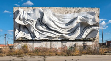 Leinwandbilder - A large mural depicting flowing fabric textures on a building's exterior.