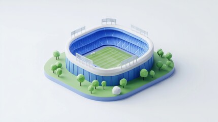 Aufkleber - A 3D model of a stadium with a green field and surrounding trees.