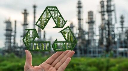 Poster - An eco-conscious tech startup developing solutions for reducing industrial waste Stock Photo with side copy space