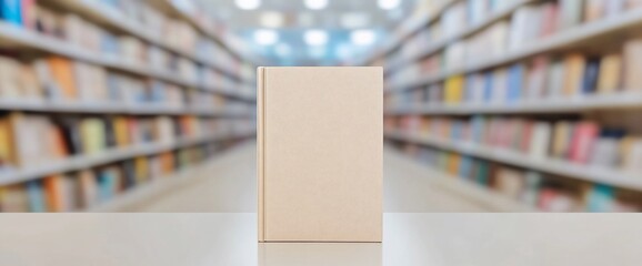 Aufkleber - A blank book on a table in a library setting, symbolizing knowledge.