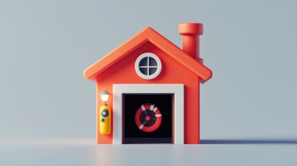 Aufkleber - A stylized orange house with a lifebuoy and a lantern, symbolizing safety and rescue.