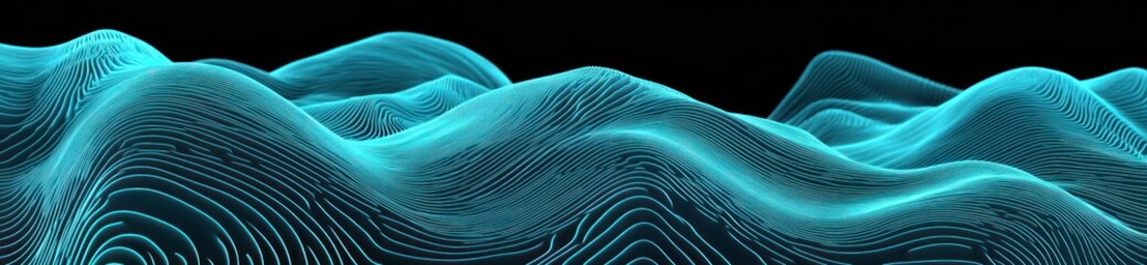 Poster - Abstract wave pattern in glowing blue lines, representing data or sound waves.
