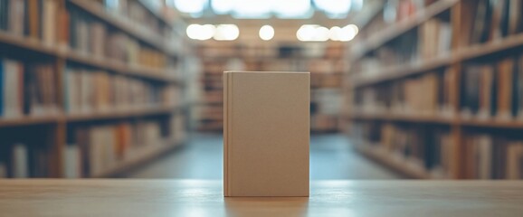 Aufkleber - A blank book in a library, symbolizing knowledge and exploration.