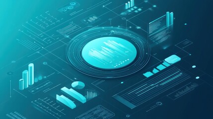 Fototapete - Abstract digital interface with data visualizations and graphs.