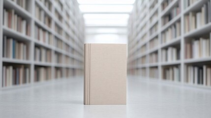 Aufkleber - A blank book stands alone in a library, symbolizing knowledge and potential.