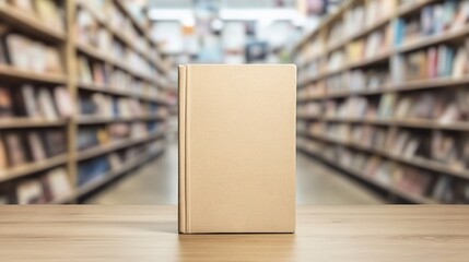 Aufkleber - A blank book stands on a table in a library setting.