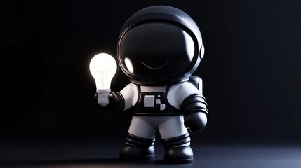 Aufkleber - A cartoonish astronaut holding a glowing light bulb against a dark background.