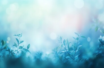 Aufkleber - A soft-focus background featuring delicate foliage in a serene blue hue.