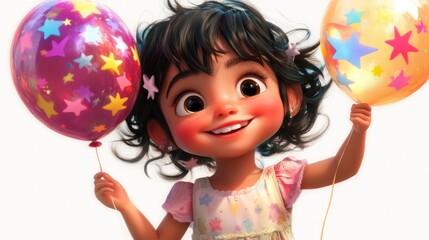 Poster - A joyful child holding colorful star-patterned balloons, celebrating a festive occasion.
