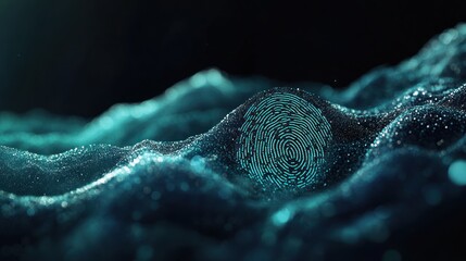 Poster - A digital fingerprint embedded in a wave-like structure, symbolizing identity and technology.