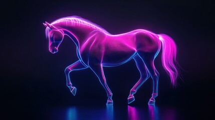 Poster - A glowing, neon-style horse illustration in vibrant pink and blue hues.
