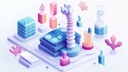 Aufkleber - A colorful, abstract 3D representation of a modern workspace or creative environment.