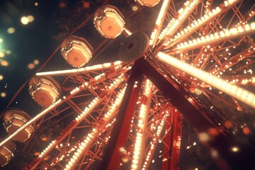 Aufkleber - A vibrant ferris wheel illuminated at night, creating a festive atmosphere.