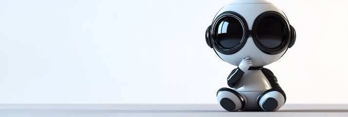 Leinwandbilder - a cute robot character sitting quietly, wearing headphones and pondering.