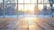 © innova - Wooden Tabletop Against Blurred Winter Window View