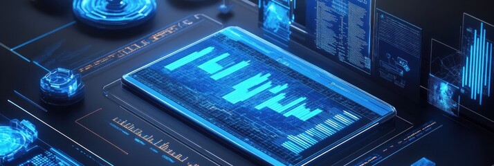 Poster - Futuristic interface displaying data analytics and visualizations.