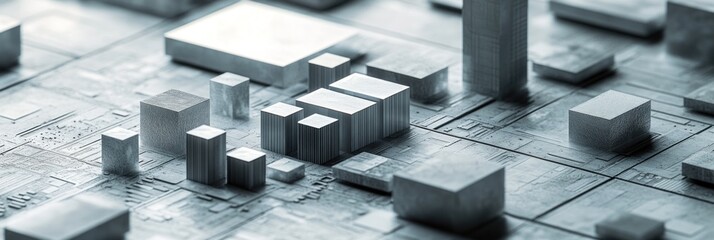 Poster - Abstract representation of geometric shapes resembling a modern cityscape or industrial layout.
