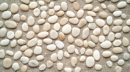 Leinwandbilder - A collection of smooth, light-colored pebbles arranged on a textured surface.