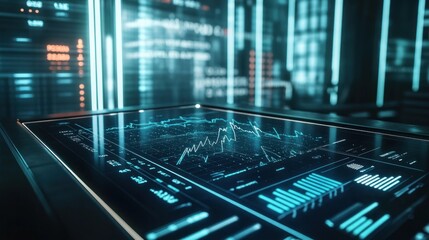 Leinwandbilder - A futuristic digital interface displaying data analytics and trends.