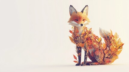 Poster - A stylized fox adorned with autumn leaves, showcasing nature's beauty and creativity.