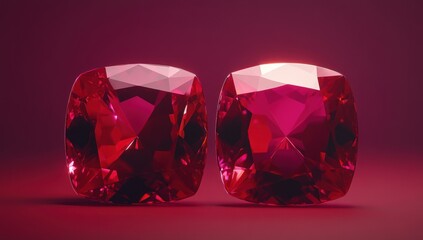 Poster - Two large, faceted red gemstones displayed against a gradient background.