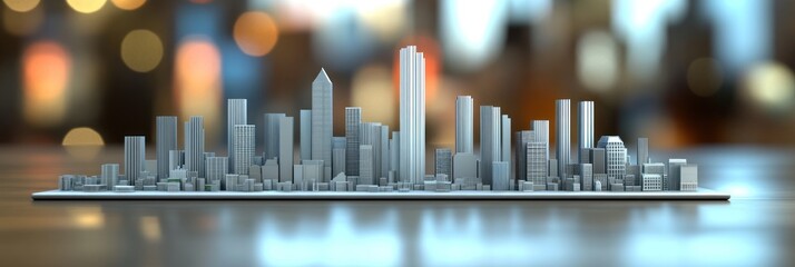 Leinwandbilder - A 3D model of a city skyline in a blurred background.