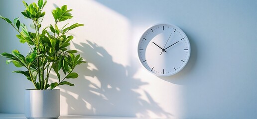 Aufkleber - A serene indoor scene featuring a clock and a potted plant.