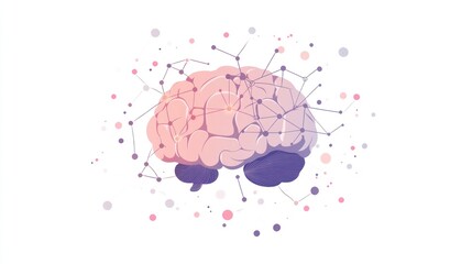 Aufkleber - A stylized brain illustration with connecting nodes, symbolizing neural networks and cognition.