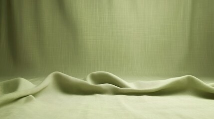 Poster - Soft green fabric drapes create a serene, textured backdrop.