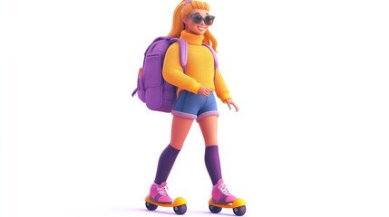 Poster - A cheerful character on roller skates, wearing sunglasses and a backpack, embodies a fun lifestyle.