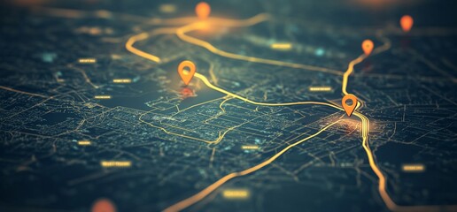 Aufkleber - A stylized map with location pins and illuminated pathways.