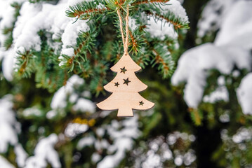 Wall Mural - Christmas background with fir-tree wooden closeup
