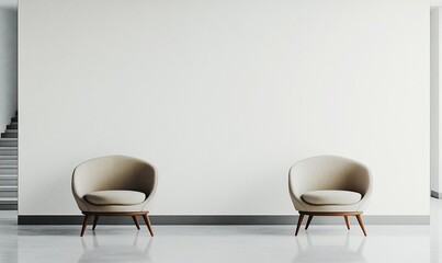 Poster - Minimalist interior with two stylish chairs and a blank wall.