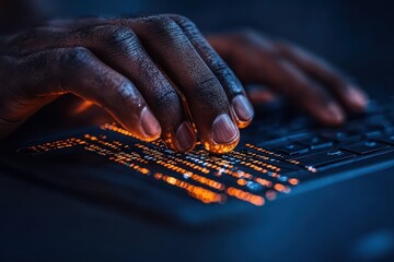 Wall Mural - Focused adult male coding at his workplace