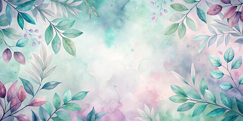 Wall Mural - Serene Watercolor Botanical Background with Delicate Leaves and Berries