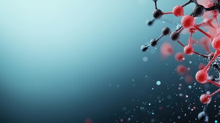 DNA molecules on turquoise background. Medical science and biotechnology concept with copy space